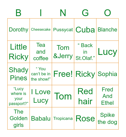 The Golden Girls&I Love Lucy&Tom&Jerry Bingo Card