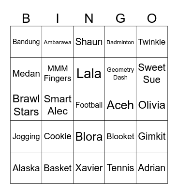 Shaun Olivia Bingo Card