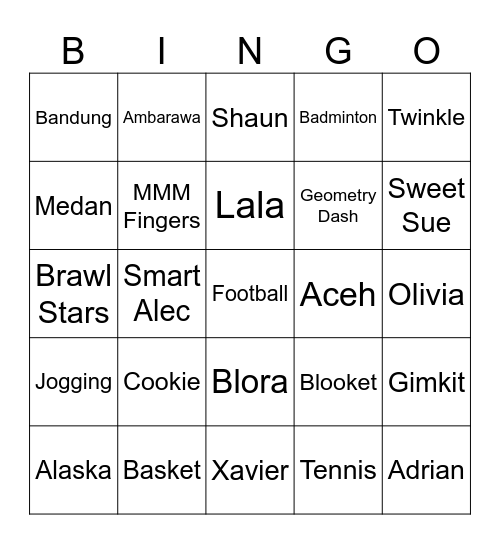 Shaun Olivia Bingo Card