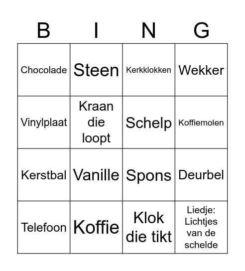 Sensorische bingo Card