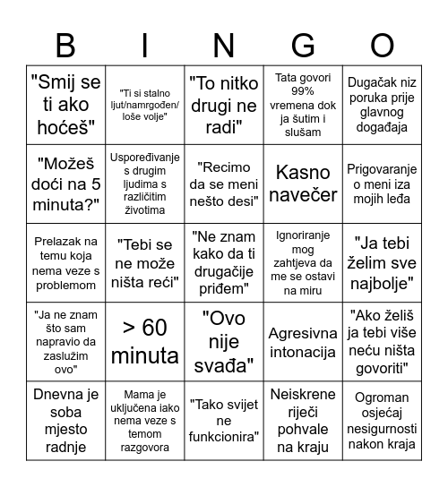 Tatine gluposti Bingo Card