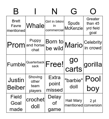 Super Bowl 51 Bingo Card