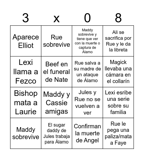 EUPHORIA SEASON FINALE Bingo Card