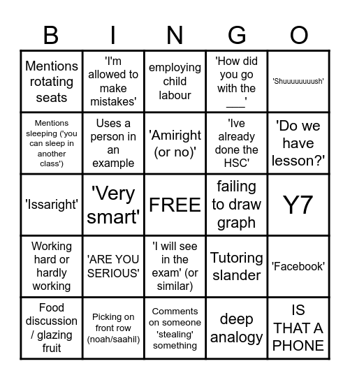 banga's bingo Card