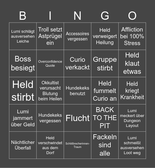 Darkest Bingo Card