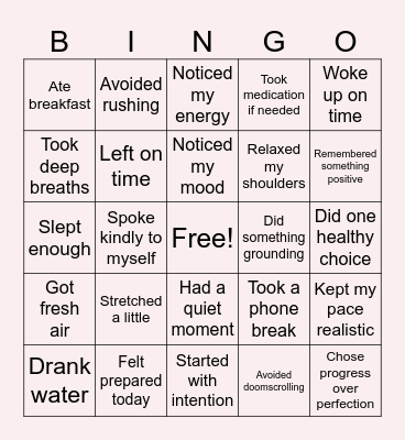 Healthy Habits at Work Bingo Card