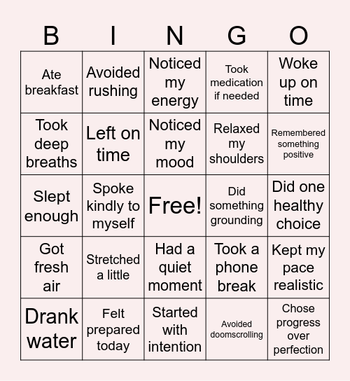 Healthy Habits at Work Bingo Card