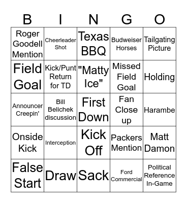 Super Bowl Bingo Card