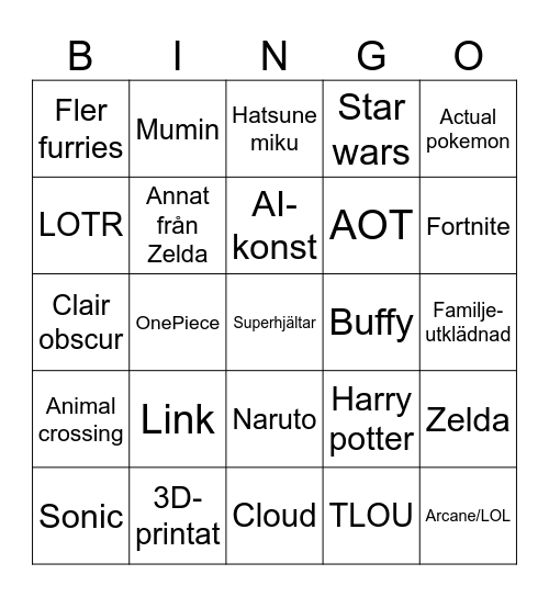 Comic con Bingo Card