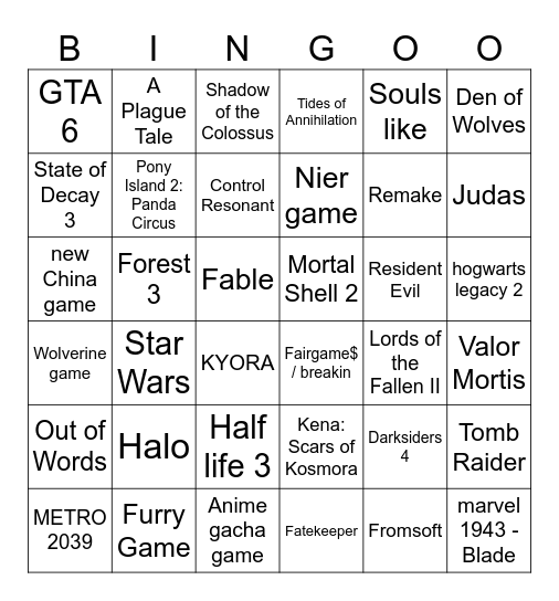 Bertram - Game Prediction Bingo Card