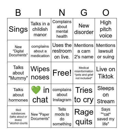 "Elphaba" Orion Bingo Card