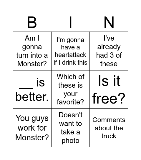 Monster Bingo Card