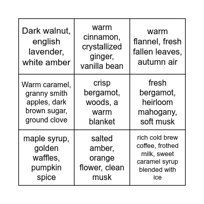 Fall candles Bingo Card