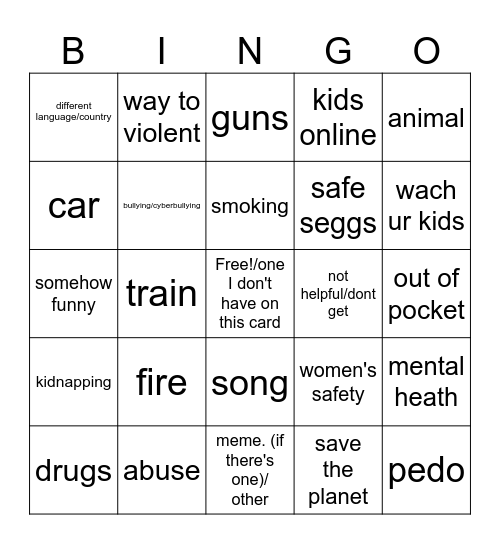 PSA :3 Bingo Card