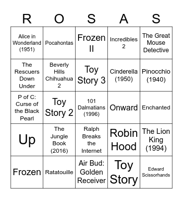 Freeform 30 Days of Disney Watch Bingo Card