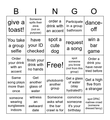 Bar Crawl Bingo! Bingo Card