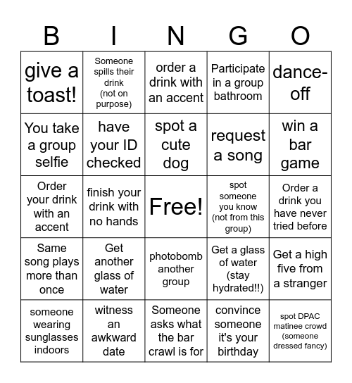 Bar Crawl Bingo! Bingo Card