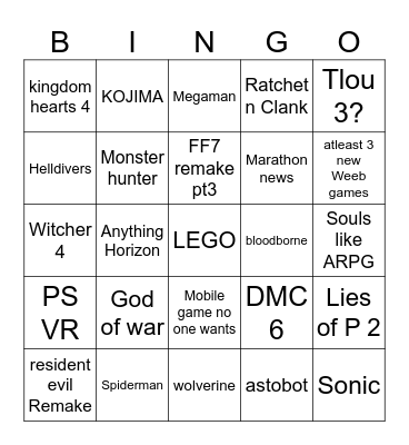 State of play 2026 Bingo Card