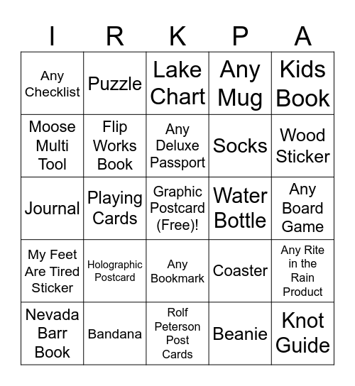IRKPA Bingo Card