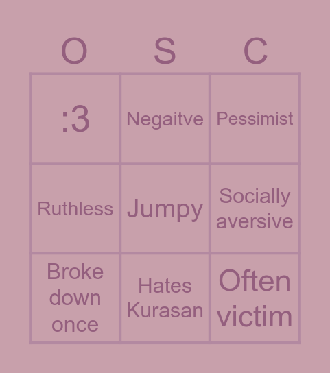 Knify Kinnie Bingo (prolly not 100% canon) Bingo Card