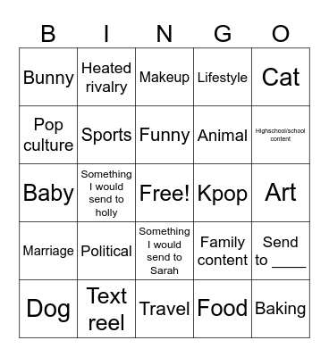 Instagram bingo Card