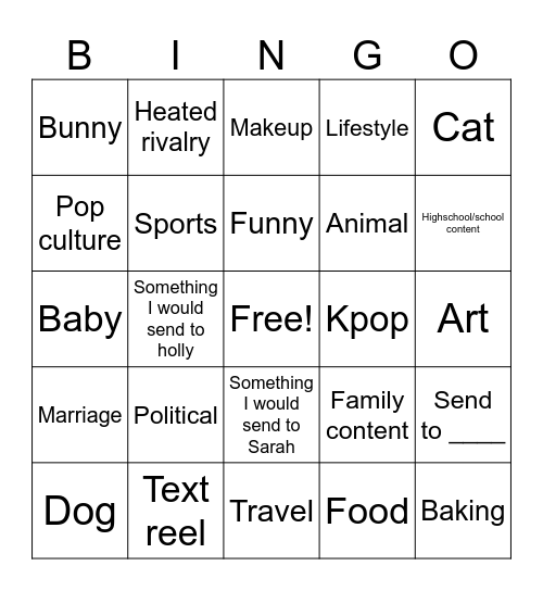 Instagram bingo Card