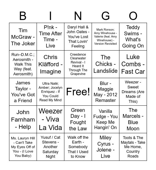 Covers Bingo Card
