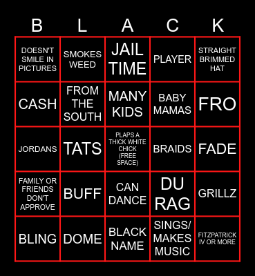BLACK BINGO CARD Bingo Card