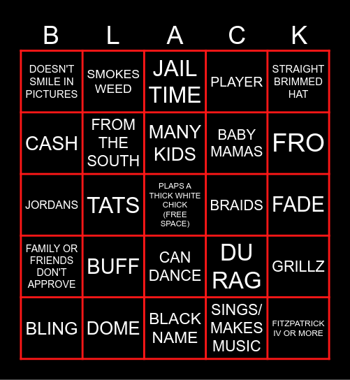 BLACK BINGO CARD Bingo Card