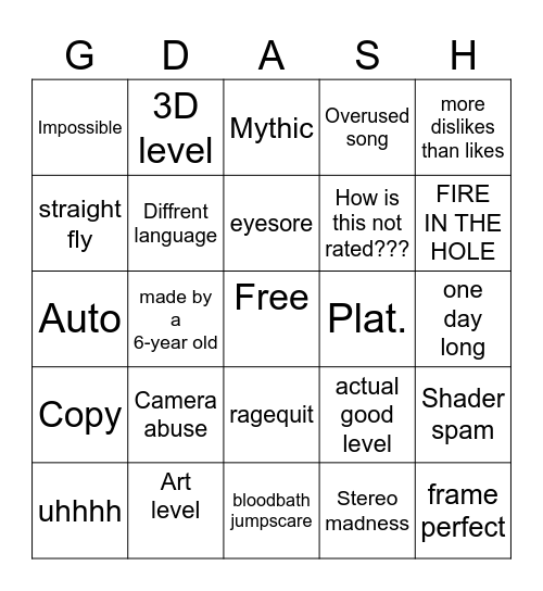 Gd recent tab Bingo Card