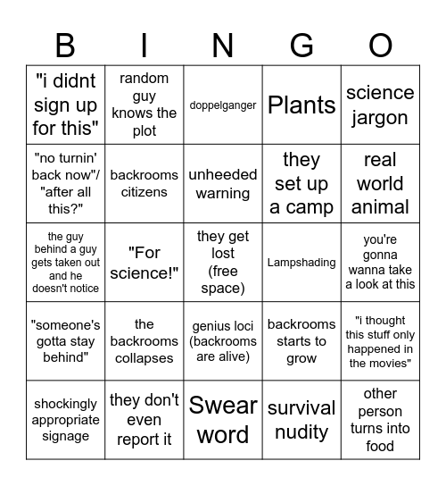 backrooms bingo Card