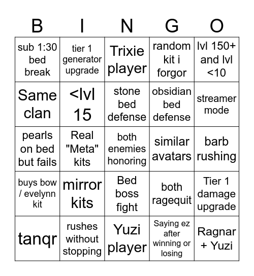 Bedwars enemy bingo Card