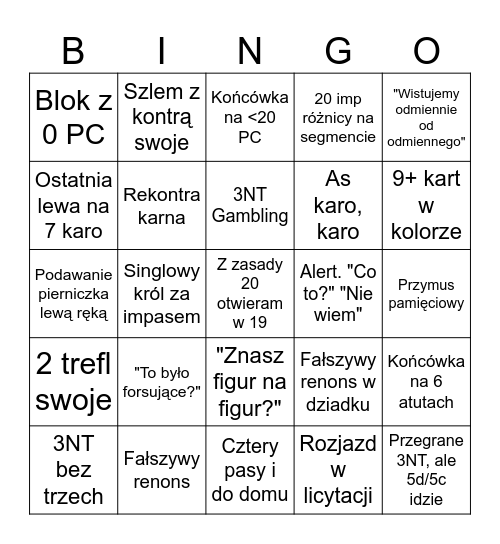 Brydżowe bingo Card