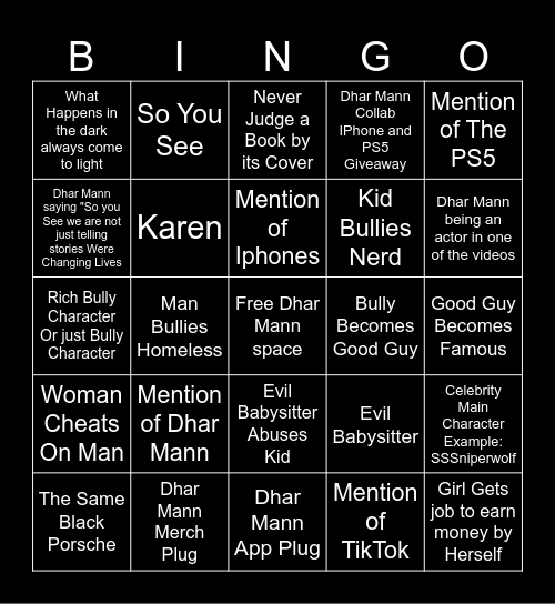 Sssniperwolf Bingo Card