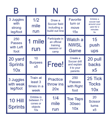 Soccer Practice  Bingo Card