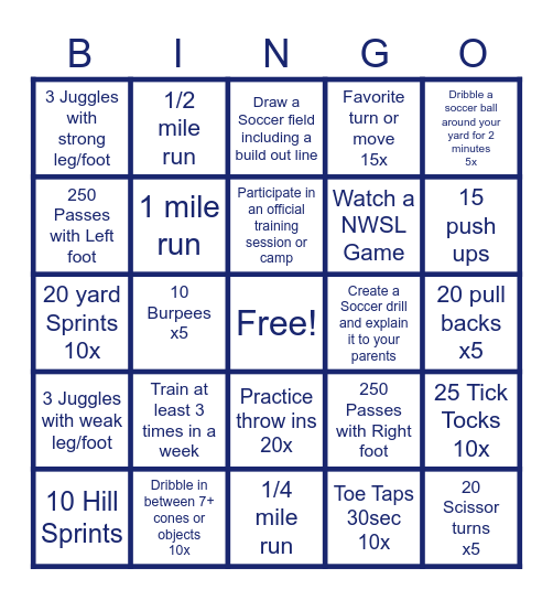 Soccer Practice  Bingo Card