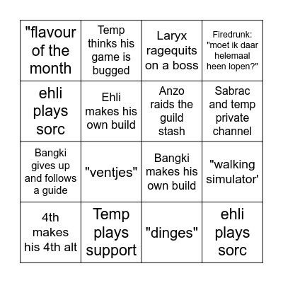 Path of exile league starter BINGO Card
