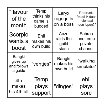 Path of exile league starter BINGO Card
