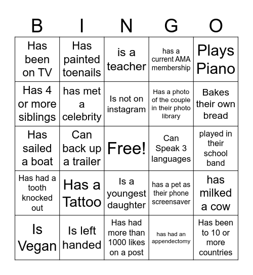 Find Someone Who: Bingo Card