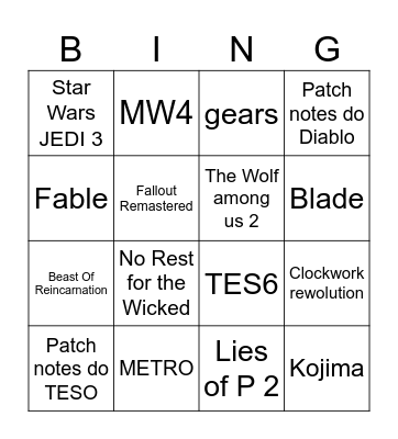 xbox games showcase Bingo Card