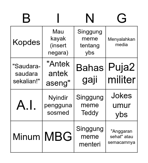 Pidato 1 Juni 2026 Bingo Card