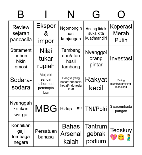 Omon-omon part sekian Bingo Card