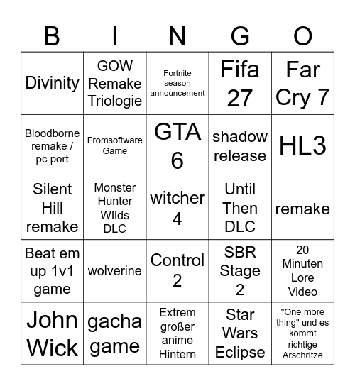 2.06 - 05.06 lineup Bingo Card