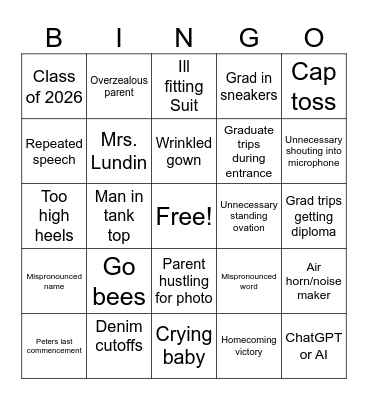 BHS Graduation Bingo 2026 Bingo Card
