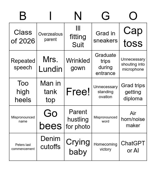 BHS Graduation Bingo 2026 Bingo Card