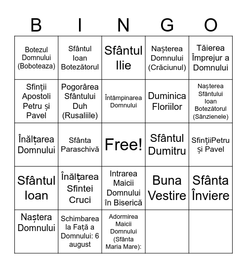 sărbători Bingo Card