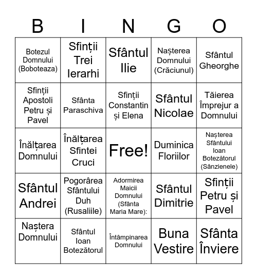 sărbători Bingo Card