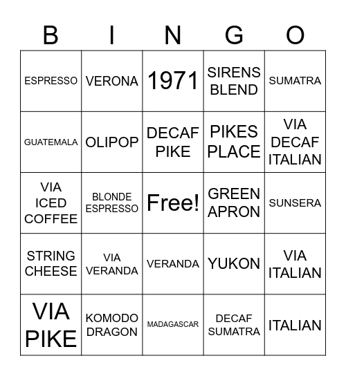 BEAN-GO Bingo Card