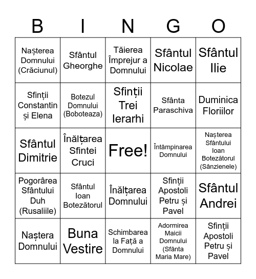 SĂRBĂTORI Bingo Card