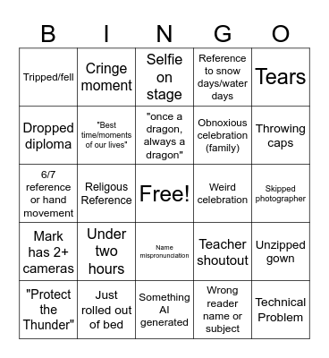 Graduation 2026 Bingo Card